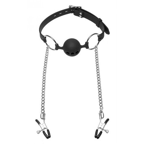 Hinder Silicone Breathable Ball Gag and Nipple Clamps