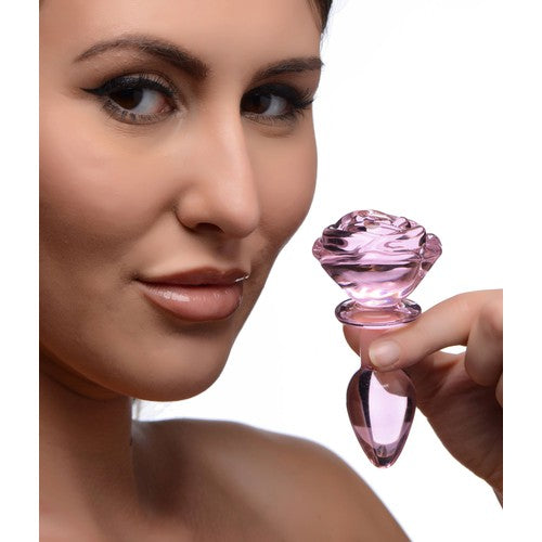 Pink Rose Glass Anal Plug