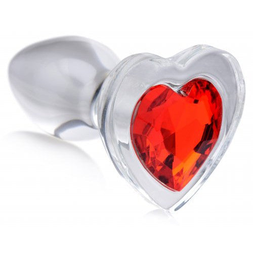 Red Heart Gem Glass Anal Plug