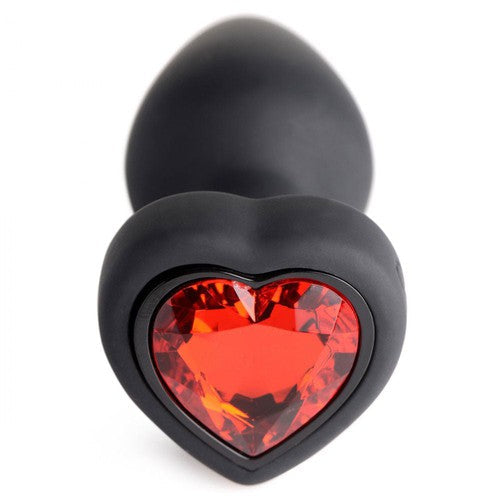 Silicone Vibrating Red Heart Anal Plug With Remote - Small