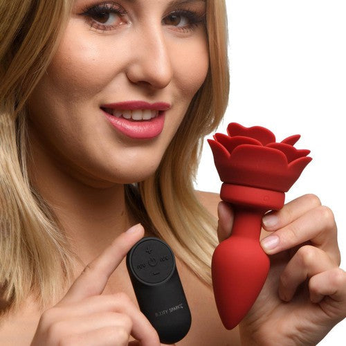 Silicone Vibrating Rose Anal Plug With Remote - Medium