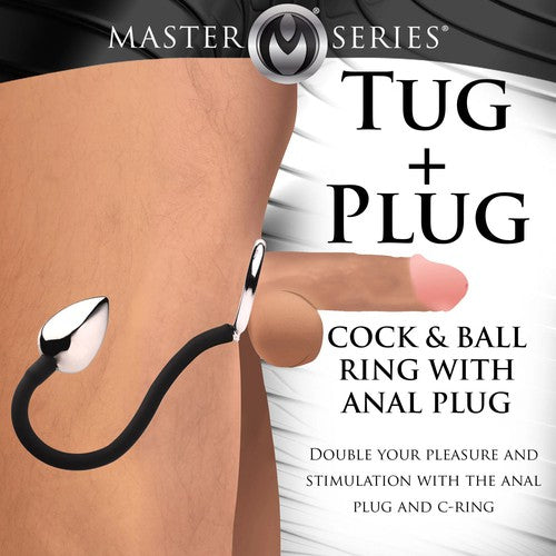 Tug Plus Plug Cock and Ball Ring With Anal Plug